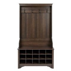 Dark Brown Entryway Hall Tree Shoe Cubbie Coat Rack