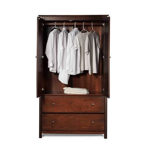 Solid Wood Bedroom Armoire Wardrobe Cabinet with Hanging Bar in Cherry