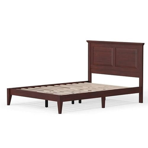 Full Traditional Solid Oak Wooden Platform Bed Frame with Headboard in