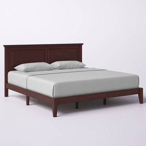 King Traditional Solid Oak Wooden Platform Bed Frame with Headboard in