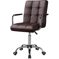 Dark Brown Modern Faux Leather Mid-Back Office Chair with Armrests and