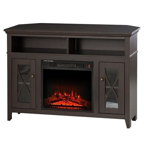 Espresso Electric Fireplace Mantel TV Stand w/ Adjustable Shelves 2