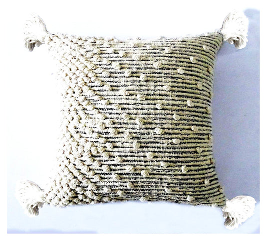 Throw Pillow Cover Beige Woven 20" X 20" with Insert