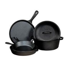 5-Piece Cast Iron Cookware Set with Dutch Oven Griddle and Skillets