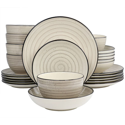 Elama Gia 24 Piece Round Stoneware Dinnerware Set in Cream