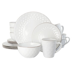 Elama's Luxurious Medici Pearl 16 Piece Dinnerware Set in Slate and