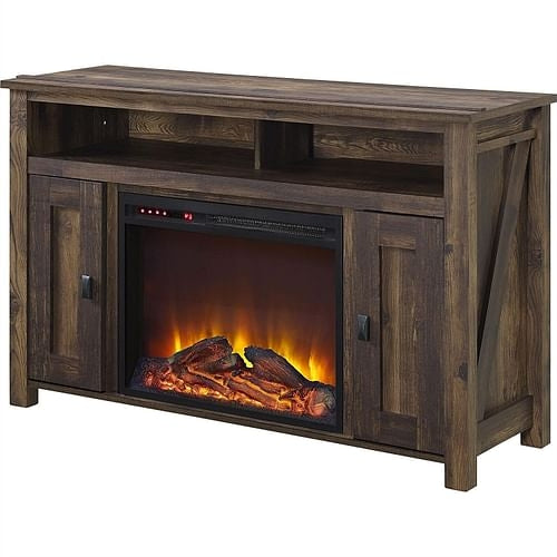 50-inch TV Stand in Medium Brown Wood with 1,500 Watt Electric