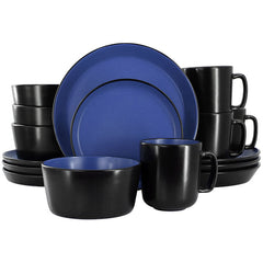 Elama Bacarra 16 Piece Stoneware Dinnerware Set in Two Tone Black and