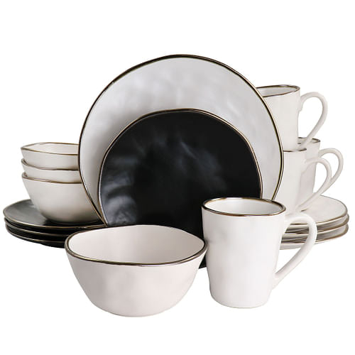 Elama Roman 16 Piece Stoneware Dinnerware Set in Assorted Matte with