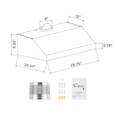 Empava 30RH07 30 in. 400 CFM Ducted Under Cabinet Range Hood