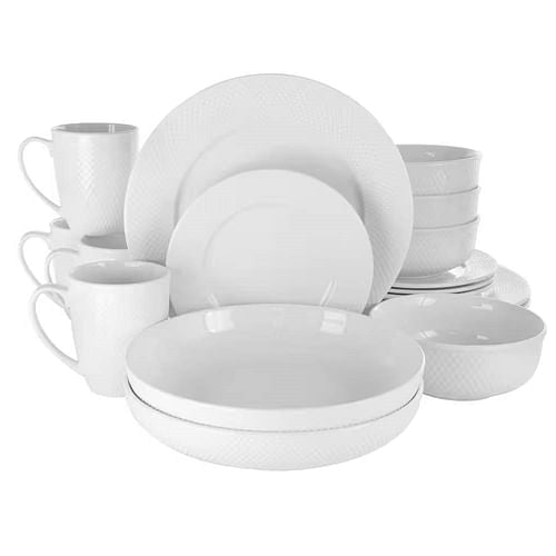 18-Piece White Porcelain Dinnerware Set with Plates Bowls Mugs -