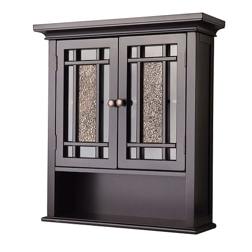 Espresso Bathroom Wall Cabinet with Amber Mosaic Glass Accents