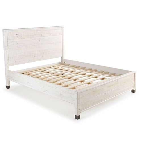 Full Size Solid Wood Platform Bed Frame with Headboard in Rustic White