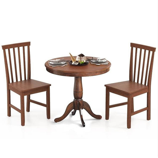 3-Piece Traditional Round Dining Table and 2 Chairs Set in Walnut Wood