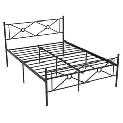 Full Size Modern Black Metal Platform Bed Frame with Headboard and