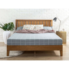 Full size Solid Wood Platform Bed Frame with Headboard in Medium Brown