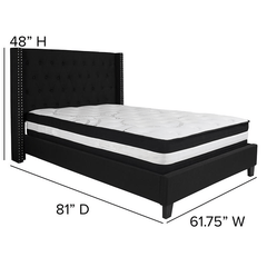 Full Size Platform Bed in Black Fabric with Pocket Spring Mattress