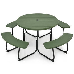 Green All Weather 8 Seater Picnic Table with Umbrella Hole