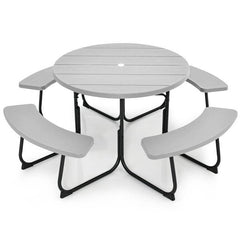 Grey All Weather 8 Seater Picnic Table with Umbrella Hole