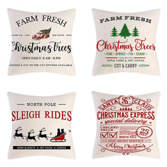 4PCS Christmas Cushion Covers 45x45 Cm Farmhouse Xmas Decor Red Green Plaids Santa Pillow Cover Christmas Decorations Noel Kerst