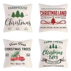 4PCS Christmas Cushion Covers 45x45 Cm Farmhouse Xmas Decor Red Green Plaids Santa Pillow Cover Christmas Decorations Noel Kerst