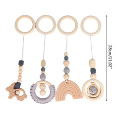 Baby Play Gym Frame Wooden Beech Activity Gym Frame Stroller Hanging Pendants Toys Teether Ring Nursing Rattle Toys Room Decor