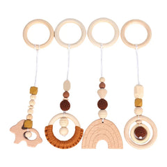 Baby Play Gym Frame Wooden Beech Activity Gym Frame Stroller Hanging Pendants Toys Teether Ring Nursing Rattle Toys Room Decor