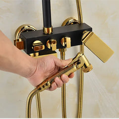 Hot and Cold Bathroom Faucet Lifting Bathroom Shower Set with Bidet Black Shower Set Brass Shower Body Faucet 1.5mflexible Hose