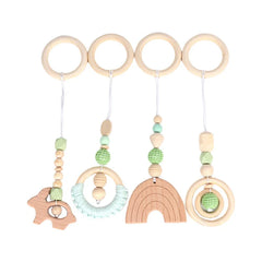 Baby Play Gym Frame Wooden Beech Activity Gym Frame Stroller Hanging Pendants Toys Teether Ring Nursing Rattle Toys Room Decor