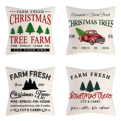 4PCS Christmas Cushion Covers 45x45 Cm Farmhouse Xmas Decor Red Green Plaids Santa Pillow Cover Christmas Decorations Noel Kerst