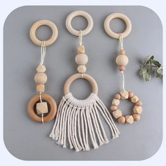 Baby Play Gym Frame Wooden Beech Activity Gym Frame Stroller Hanging Pendants Toys Teether Ring Nursing Rattle Toys Room Decor