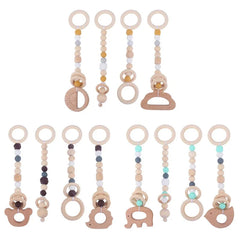 3/4 Pcs Baby Gym Frame Beech Wood Ring Baby Fitness Rack Pendants Silicone Beads Teether Newborn Stroller Rattle Play Gym Toys