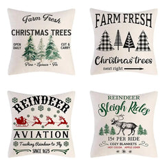 4PCS Christmas Cushion Covers 45x45 Cm Farmhouse Xmas Decor Red Green Plaids Santa Pillow Cover Christmas Decorations Noel Kerst