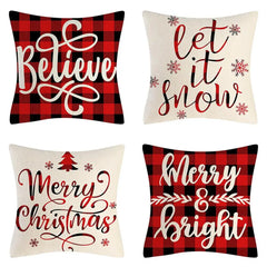 4PCS Christmas Cushion Covers 45x45 Cm Farmhouse Xmas Decor Red Green Plaids Santa Pillow Cover Christmas Decorations Noel Kerst