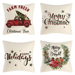 4PCS Christmas Cushion Covers 45x45 Cm Farmhouse Xmas Decor Red Green Plaids Santa Pillow Cover Christmas Decorations Noel Kerst