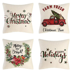 4PCS Christmas Cushion Covers 45x45 Cm Farmhouse Xmas Decor Red Green Plaids Santa Pillow Cover Christmas Decorations Noel Kerst