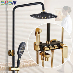 Hot and Cold Bathroom Faucet Lifting Bathroom Shower Set with Bidet Black Shower Set Brass Shower Body Faucet 1.5mflexible Hose