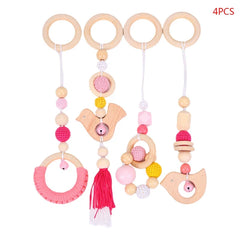 Baby Play Gym Frame Wooden Beech Activity Gym Frame Stroller Hanging Pendants Toys Teether Ring Nursing Rattle Toys Room Decor