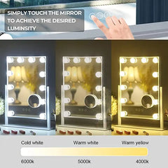 FENCHILIN Lighted Makeup Mirror Hollywood Mirror Vanity Makeup Mirror with Light Smart Touch Control 3 Colors Dimmable Light