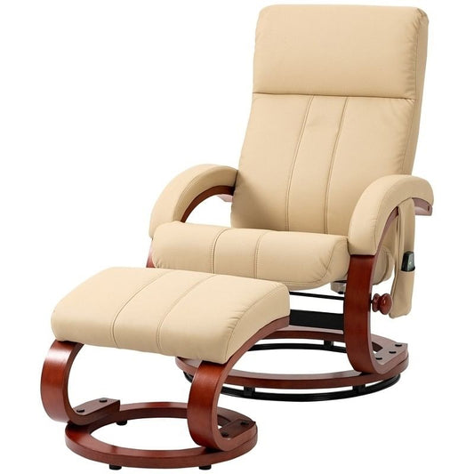 Adjustable Beige Faux Leather Electric Remote Massage Recliner Chair