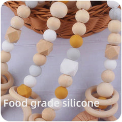 3/4 Pcs Baby Gym Frame Beech Wood Ring Baby Fitness Rack Pendants Silicone Beads Teether Newborn Stroller Rattle Play Gym Toys