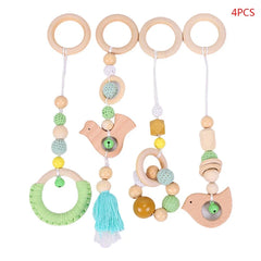 Baby Play Gym Frame Wooden Beech Activity Gym Frame Stroller Hanging Pendants Toys Teether Ring Nursing Rattle Toys Room Decor