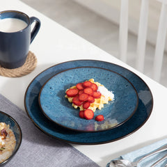 VANCASSO BUBBLE 16/32/48-Piece Tableware Set Vintage Ceramic Blue/Brown Stoneware Set with Dinner&Dessert Plate,Bowl,Coffee Cups