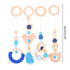 Baby Play Gym Frame Wooden Beech Activity Gym Frame Stroller Hanging Pendants Toys Teether Ring Nursing Rattle Toys Room Decor