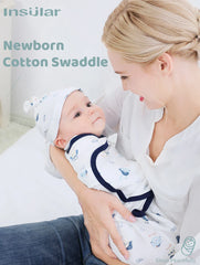 Insular Muslin Baby Swaddle Wrap Swaddle Baby Blanket With Cap Cocoon Cloth Set Newborn Envelope