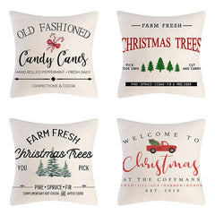 4PCS Christmas Cushion Covers 45x45 Cm Farmhouse Xmas Decor Red Green Plaids Santa Pillow Cover Christmas Decorations Noel Kerst