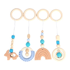 Baby Play Gym Frame Wooden Beech Activity Gym Frame Stroller Hanging Pendants Toys Teether Ring Nursing Rattle Toys Room Decor