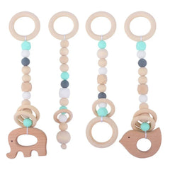 3/4 Pcs Baby Gym Frame Beech Wood Ring Baby Fitness Rack Pendants Silicone Beads Teether Newborn Stroller Rattle Play Gym Toys