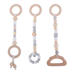 3/4 Pcs Baby Gym Frame Beech Wood Ring Baby Fitness Rack Pendants Silicone Beads Teether Newborn Stroller Rattle Play Gym Toys