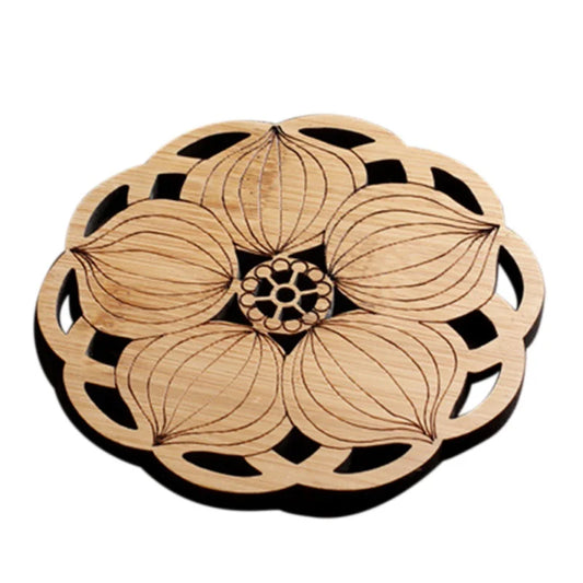 Lotus Flower Coasters Wooden Round Drinks Cup Mat Coconut Silk Table Mat Tea Coffee Mug Placemat Home Kitchen Accessories